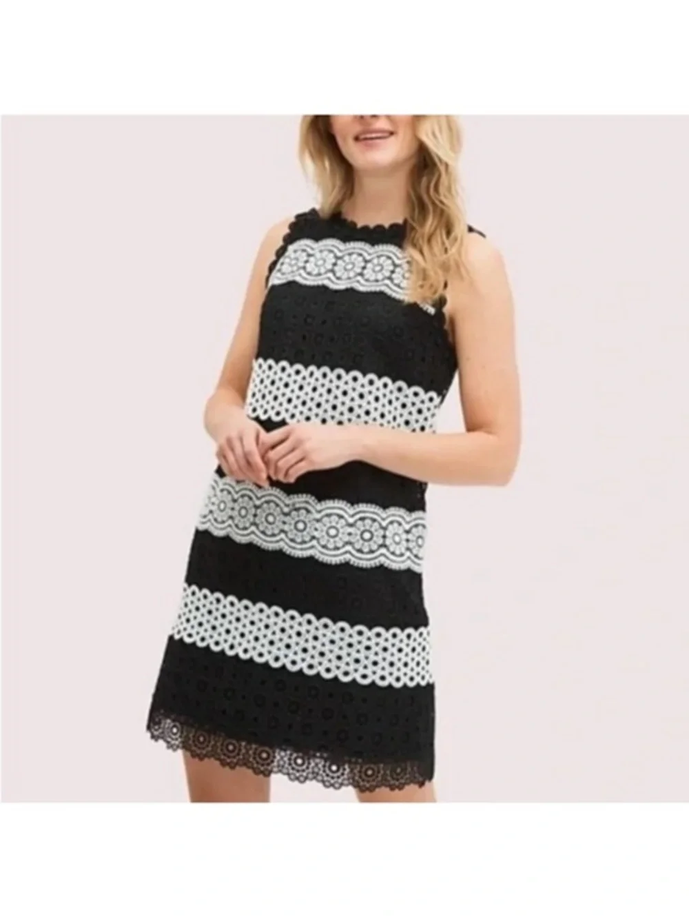 kate spade Black and white floral dot lace shift lined dress size 0 NWT